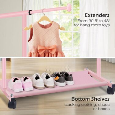 MISSLO Small Clothes Rack for Hanging Clothes, Garment Rod Rolling Stable for Kids, Toddler, Baby, Little Girls, Adults (Pink)