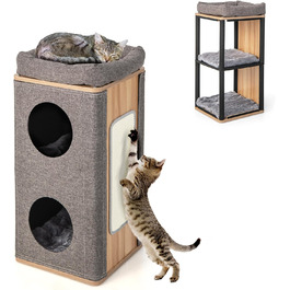Котячий будиночок SOARS з когтеточкою, 3 яруси, 2 будиночки та ліжко, когтеточний комплекс для котів