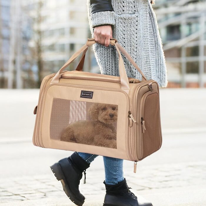 Переносна сумка-переноска для котів та собак Petsfit, розкладний дизайн, з м'яким килимком, 47L x 30B x 30H см (Хакі)