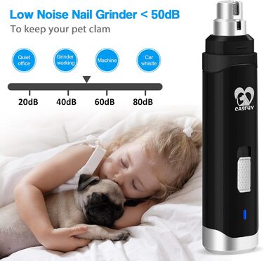 Електричний точилка для кігтів собак Casfuy - професійний, 2 швидкості, акумуляторний, для собак та котів, чорний