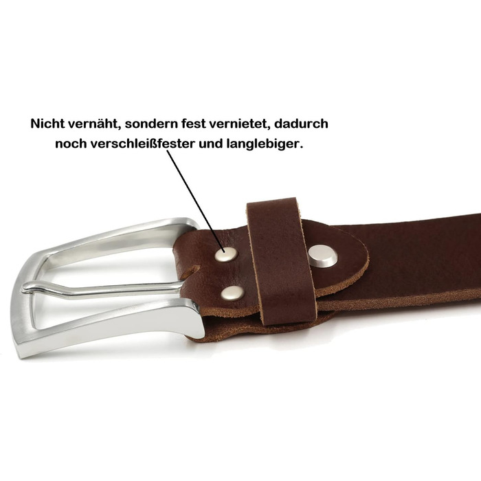 Чоловічий шкіряний ремінь Volmer® з натуральної шкіри буйвола, ширина 38 мм, колір коричневий, регульований, #Br007-02, обхват поясу 95 см, загальна довжина 110 см