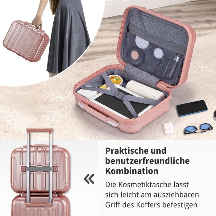 Набір валіз LALAHO 3 шт. з жорстким корпусом, великий дорожній набір, валізи з колесами, ABS+PC, ручна поклажа, набір валіз з жорстким корпусом, м'ятно-зелений (рожеве золото)