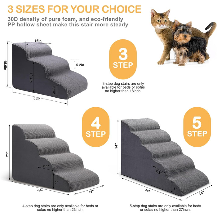 Сходинки для собак CiWiVOKi: 5-рівнева рамка для маленьких собак, котів, для диванів та ліжок, сірі, протиковзкі