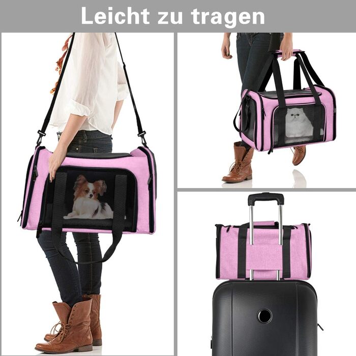 Транспортна сумка для кота/собаки, складана переноска для домашніх тварин середнього розміру (51x33x33 см, рожева)