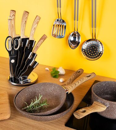 Набір сковорідок Excelsa Wood & Stone Set 3 шт. з антипригарним покриттям, алюміній, ковані