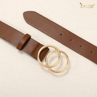 Жіночий шкіряний ремінь JasGood з подвійною кільцевою пряжкою для джинсів, штанів, суконь (колір: 5-кава, розмір M: 120 см, обхват талії 86-95 см)