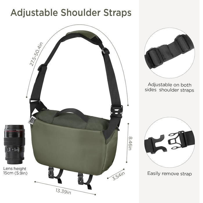 Сумка для камери TAAOKA: DSLR/SLR/беззеркальні камери, водонепроникна, з кріпленням для штатива, Crossbody (Темний зелений)