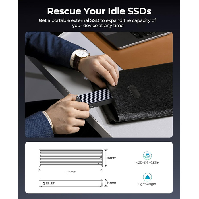 Зовнішній корпус-адаптер ORICO M.2 NVMe SSD USB-C 3.2 Gen2 10Gbps для PCIe NVMe M-Key/M+B Key (2230/2242/2260/2280), підтримка UASP, M-2PV