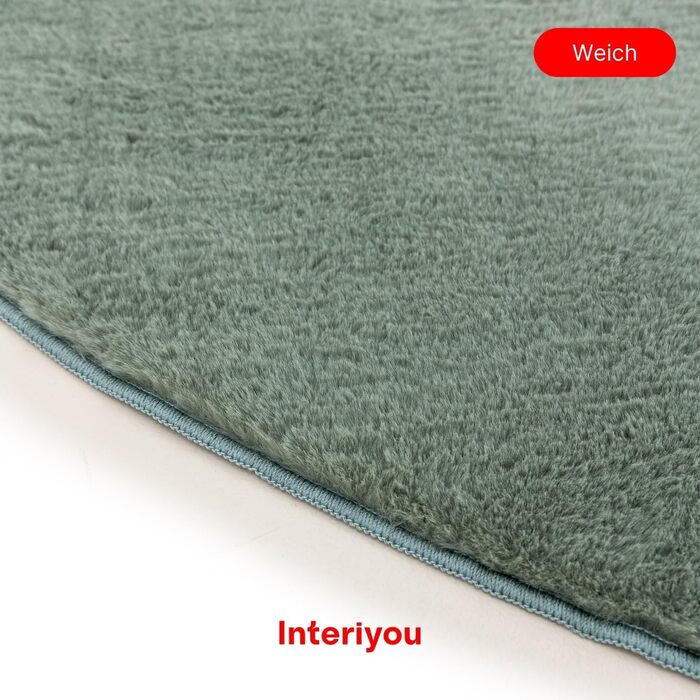 Килимок для вітальні Interiyou Fargo 80x150 см - короткий ворс, миючий, нековзний, штучне хутро, м'який ворс (зелений)