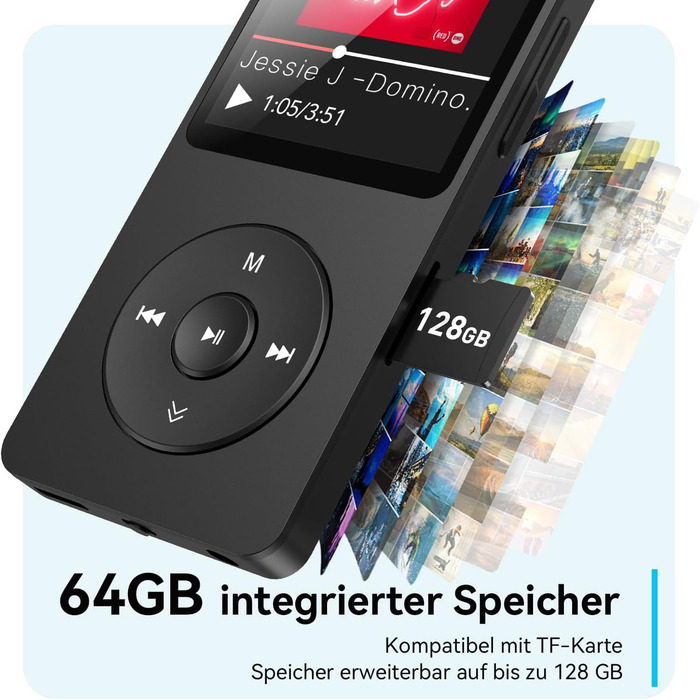 MP3 плеєр AGPTEK 64GB Bluetooth 5.3, 1.8