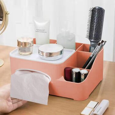 Tissue Box, Tissue Holder, Multifunctional Tissue Holder with Stylish Remote Control Desk, Cosmetic Tissue Box for Office Bedroom Car (A Pink)