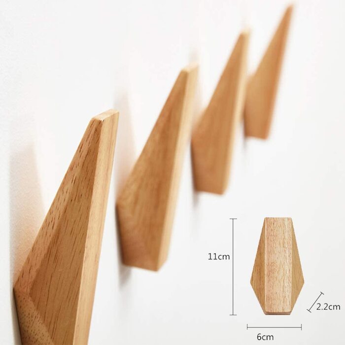 Wmama Matty-LZ 6-Piece Vintage Wooden Hooks, Wood Hangers, 5kg Load Capacity, Wall Hooks, Bathrobe Hooks, Hat Hooks, Clothes Hooks, Multi-Purpose Hooks, Key Hooks (C Wood Color - Set of 6)