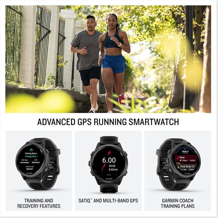 Garmin Forerunner 570: GPS-годинник для бігу та триатлону з AMOLED-дисплеєм, 47 мм, сірий, з чорним ремінком
