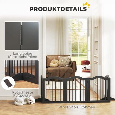 Захисний бар'єр для собак PawHut 5-секційний, 261,5 x 61 см, розкладний, з дверцятами, білий