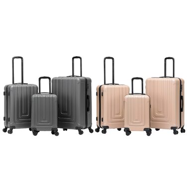 Набір легких валіз Flight Knight Premium (S 55см, M 67см, L 76.5см) з ABS-пластику, TSA-замком та USB-портом, 8 коліс-спінерів, Антрацит/Шампанське