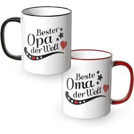 Mugs, saying 'Best Grandma in the World' and 'Best Grandpa in the World', set of 2, grandparents