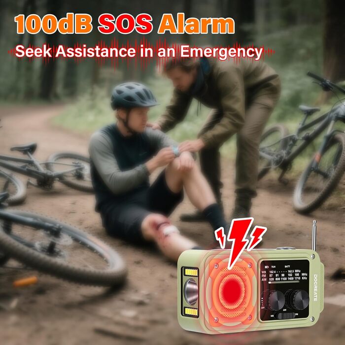 Радіо на механічній ручці Diymore 2000mAh з сонячною панеллю, FM/AM/WB, Power Bank, LED ліхтарик для кемпінгу, SOS сигнал, компас. Радіоприймач для екстрених ситуацій та відпочинку на природі, чорний