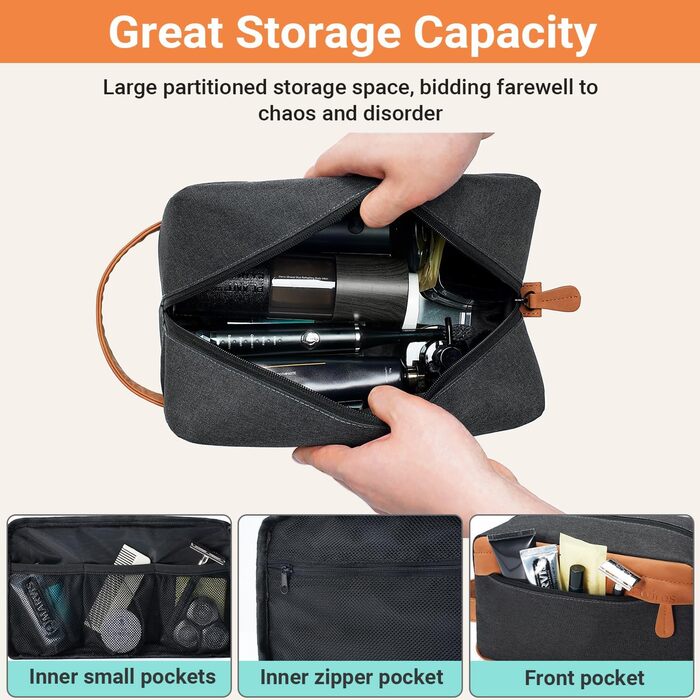 Чоловіча дорожня сумка Elviros для подорожей, подарунок для чоловіка, підвісна, косметичка-доріжній набір, водонепроникна, з PU-шкіри, велика місткість, для подорожей та ванної кімнати, чорна