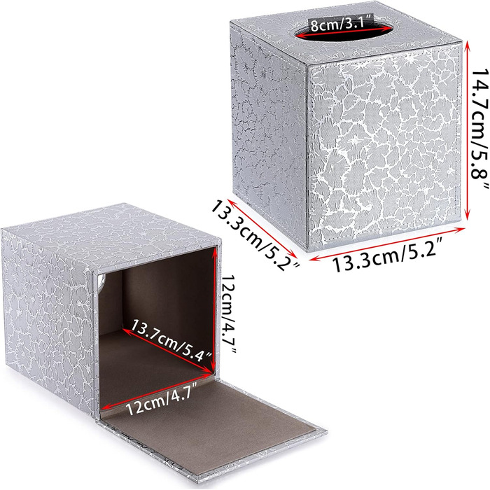 BTSKY Square Tissue Box Cover made of PU Leather – stylish cube-shaped tissue box holder with magnetic bottom, decorative PU tissue box for vanity dresser, bedside table, table
