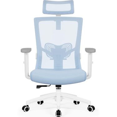 Ергономічне крісло Daccormax для офісу: регульована підголовник, підлокітники, підтримка попереку, поворотний механізм, функція гойдання, дихаюча сітка, для спини, до 150 кг (Блакитний)