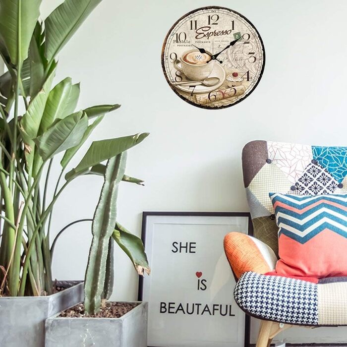 YOAI Wall Clock Kitchen Clock Vintage Shabby CHIC Antique Nostalgia Rustic Quartz Clock made of MDF with silent movement, 12 inch/30CM Ø (Coffee)