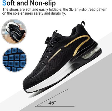 Робочі черевики для чоловіків та жінок. Зі сталевим підноском. Легкі, спортивні, неслизькі, дихаючі. Модний захист. Розміри 38-46 EU (42 EU, New Gold)