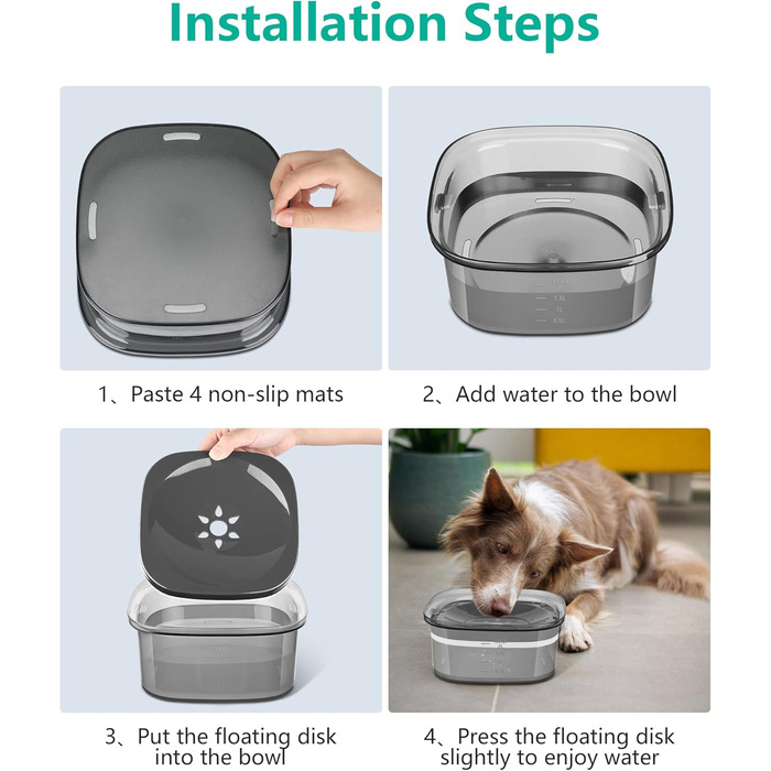 Миска для собак PETTOM 2L, проти проливання, чорна