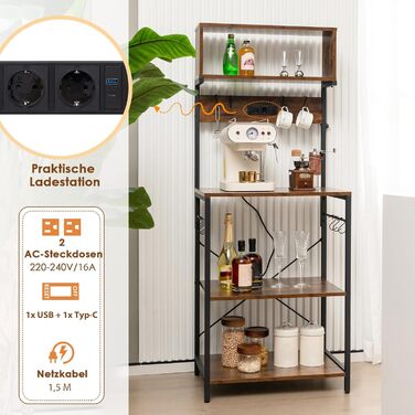 Стельовий стелаж COSTWAY для кухні з розеткою, з гачками, 60 x 42 x 153 см