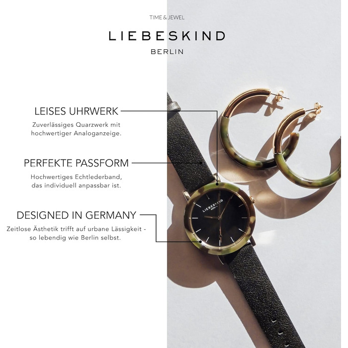 Жіночий наручний годинник Liebeskind Berlin — круглий корпус, візерунковий ацетатний безель, колір рожеве золото