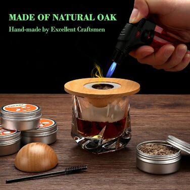 Набір для копчення коктейлів та віскі, з 4 дерев'яними стружками, подарунок на День батька, для Old Fashioned, коктейлів, віскі, бурбону, кави, м'яса та горіхів (Saturn)