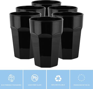 Set of 425 ml Cocktail Glasses, Set of 6 Long Drink Glasses, Colorful Glasses – Dishwasher-Safe Crystal Glasses Gigi Piano Black