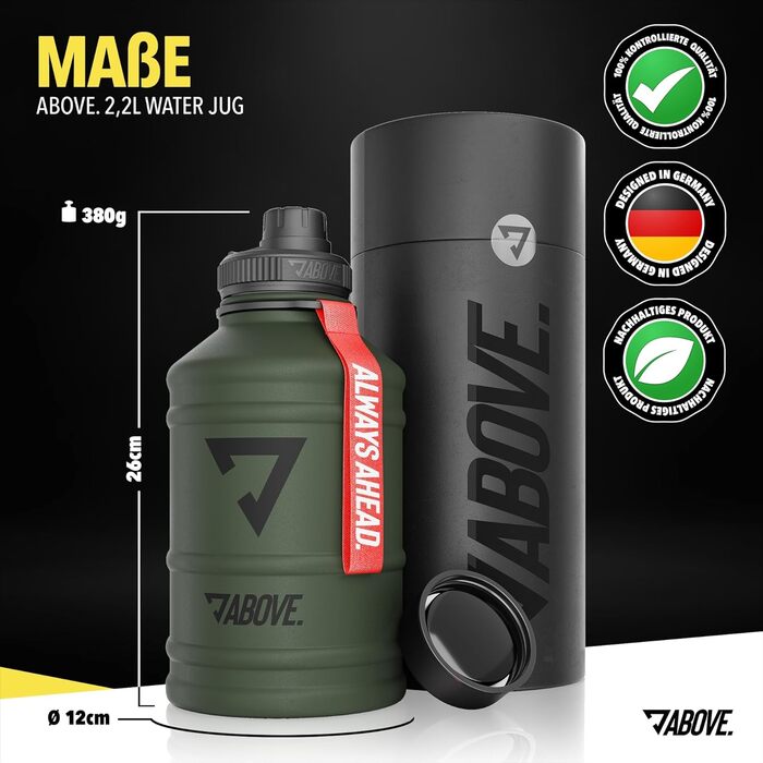 Металева пляшка для води 1.3/2.2 л з нержавіючої сталі, BPA-free, не протікає, міцна, з додатковою кришкою для спорту, фітнесу та активного відпочинку, у подарунковій упаковці