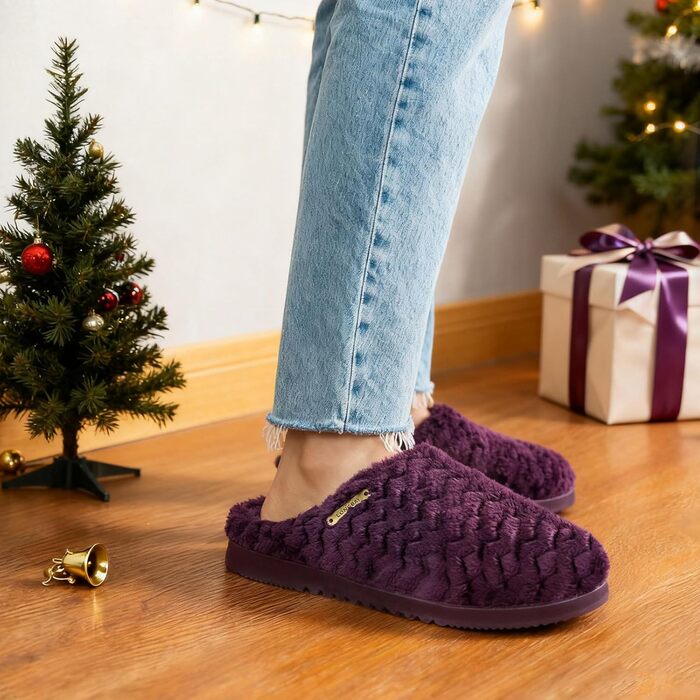 Домашні тапочки LongBay для жінок з меморі-піною та плюшем, антиковзаючі (38/39 EU, фіолетові)
