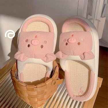 Жіночі тапочки-халат Gaolinci з мультяшним дизайном у вигляді порося, рожевого кольору, з льону, розмір 38.5/40 EU (4 сезон)