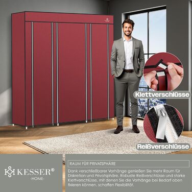 KESSER® Wardrobe Clothes Rack Stable with Clothes Rail & Shelves, Incl. 5x Clothes Hangers, Fabric Folding Wardrobe for Bedroom, Dressing Room, Clothes Rack 150x45x175cm (Burgundy Red)