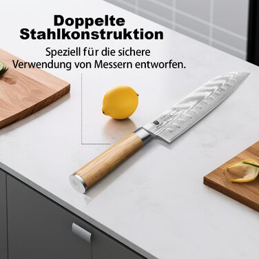 BRODARK Кухонний ніж для приготування їжі Дамаск, японський, VG10 сталевий клинок, професійний, ручка з оливкового дерева, нержавіюча сталь, 7 дюймів