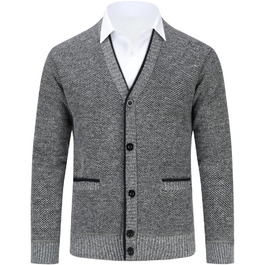 Чоловічий кардиган Allthemen з V-подібним вирізом, з підкладкою, на кнопках, грубий трикотаж, теплий перехідний жакет (4XL, світло-сірий)