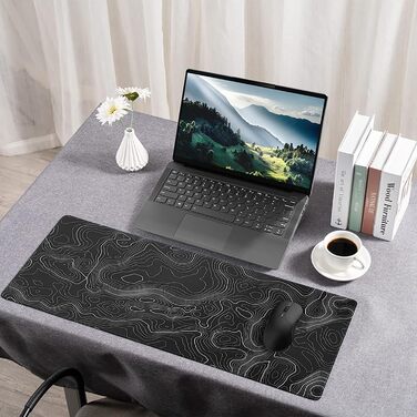 Великий килимок для миші AQQA (88,9 x 43,2 см) з топографічною картою, для геймінгу та офісу, чорний