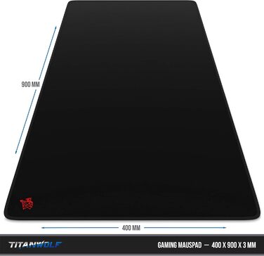 Килимок для миші Titanwolf Schwarz XXL 900x400mm - великий килимок для геймінгу, чорний, покращена точність та швидкість