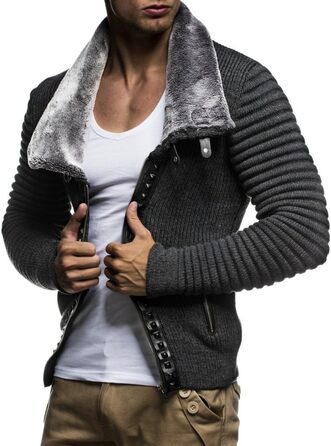 Чоловічий кардиган Leif Nelson з блискавкою, Regular Fit, довгі рукави, антрацитовий/чорний колір, Розмір: M