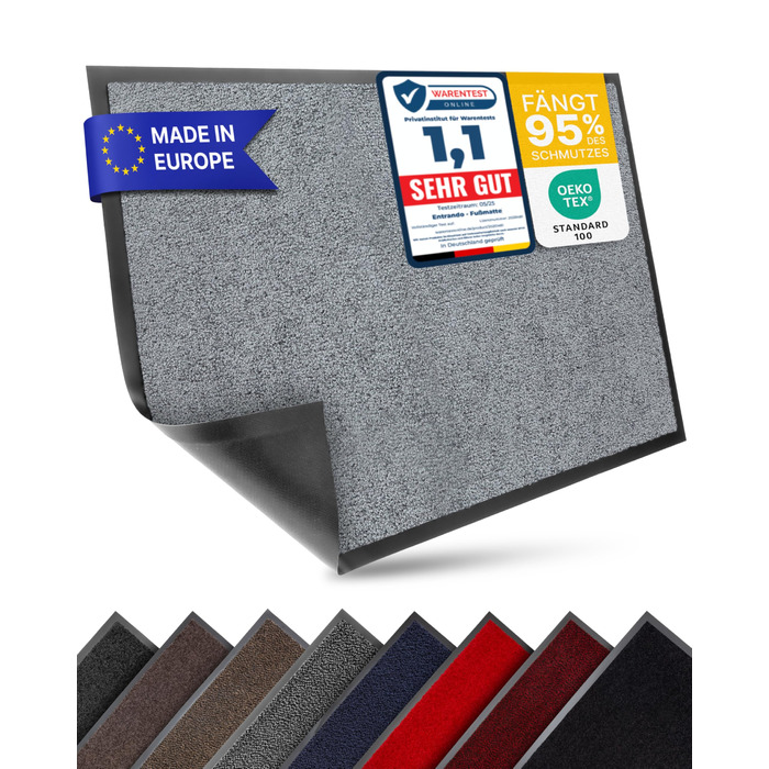 Килимок для порогу Entrando 40x60 см з неслизьким покриттям - миючий килимок для входу в приміщення та на вулицю, швидковисихаючий, нейтрального кольору, сірий