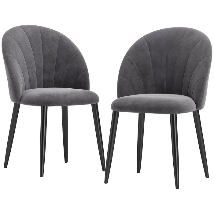 HOMCOM 2-Piece Dining Chairs Kitchen Chair Scandinavian Design Living Room Chair Upholstered Chair Office Chair Velvet Metal Gray 52x54x79cm | Aosom