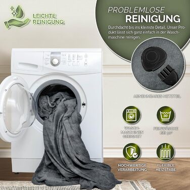 Електрична ковдра Sinnlein® з автовимкненням 160x120 см | 9 температурних режимів | Ковдра для ліжка, дивана | з таймером та цифровим дисплеєм (160x120 см, темно-сіра)