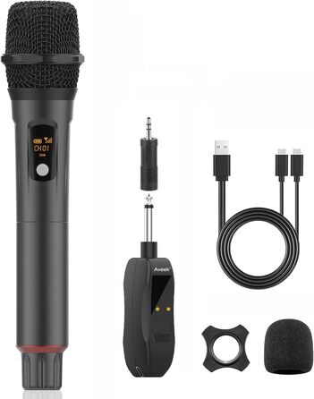 Aveek Караоке Мікрофон Бездротовий Набір, 2.4GHz, 6.35/3.5mm, З Перезаряджаємим Приймачем, Для Караоке, Вечірок, DJ (1 шт.)