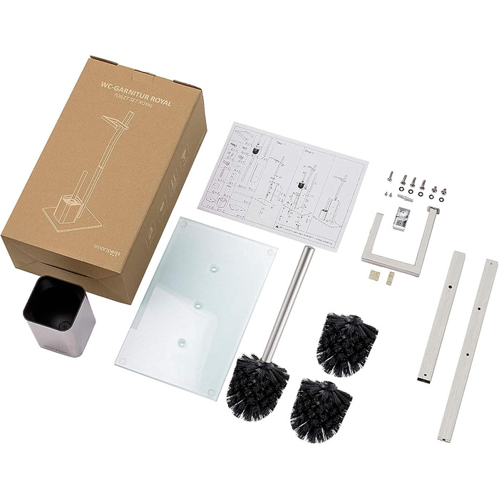 Набір для ванної кімнати WC-Garnitur з тримачем для туалетного паперу, хромований, без свердління, нержавіюча сталь, скляний підстав, 32x20x70 см, легка установка, 1 та 2 змінні щітки для унітазу