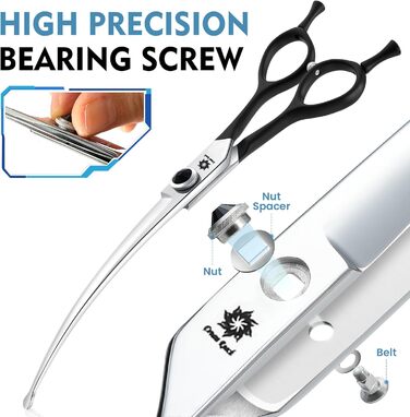 Ножиці для грумінгу собак Dream Reach 6,5 дюйма, вигнуті ножиці для собак з подарунковою коробкою, професійні ножиці з нержавіючої сталі 440C для собак та котів, чорний колір (8 дюймів)