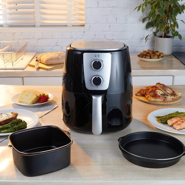 Фритюрниця без олії Petra PT5175VDEEU10 5,2 л, повітряна, антипригарний кошик XL, ручне керування, 1300 Вт, таймер 30 хв, для піци та випічки