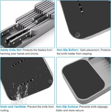 Органайзер для ножів у шухляду двоярусний, на 9 ножів, сірий - безпечне та компактне зберігання