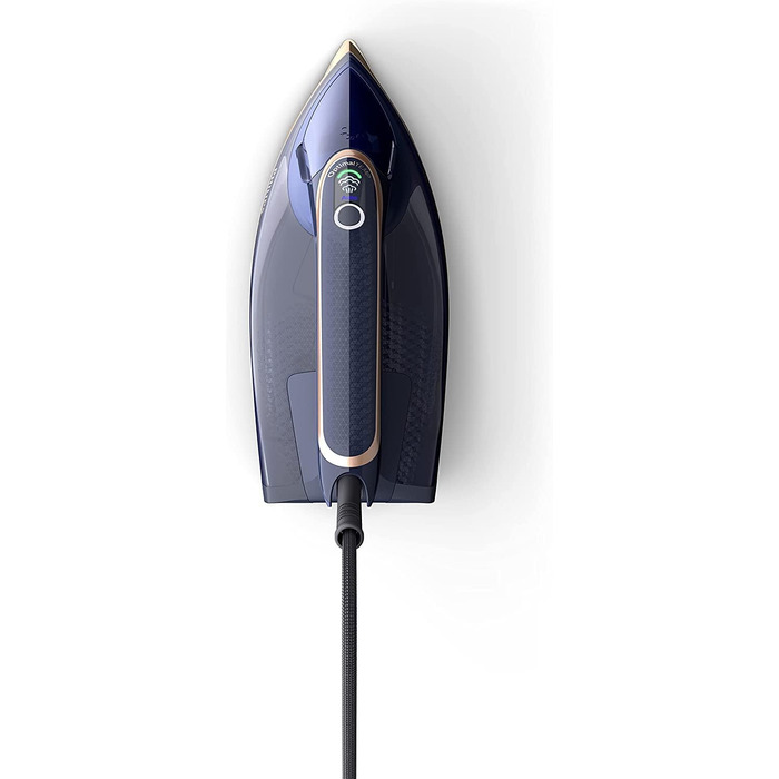 Philips Azur 8000 Series Steam Iron - 85 g/min continuous steam, 260 g Turbo steam boost, 3000 W, OptimalTEMP Technology, SteamGlide Elite soleplate, Dark Blue (DST8050/20) 260 g steam boost, 85 g continuous steam, Dark Blue/Gold
