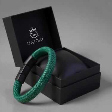Браслет чоловічий шкіряний UNIQAL 'BRAID' плетене чорне з нержавіючої сталі, 23 см, з подарунковою коробкою